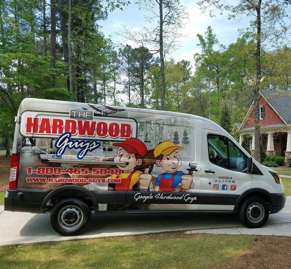 The Hardwood Guys service van on a maintenance visit in Metro Atlanta