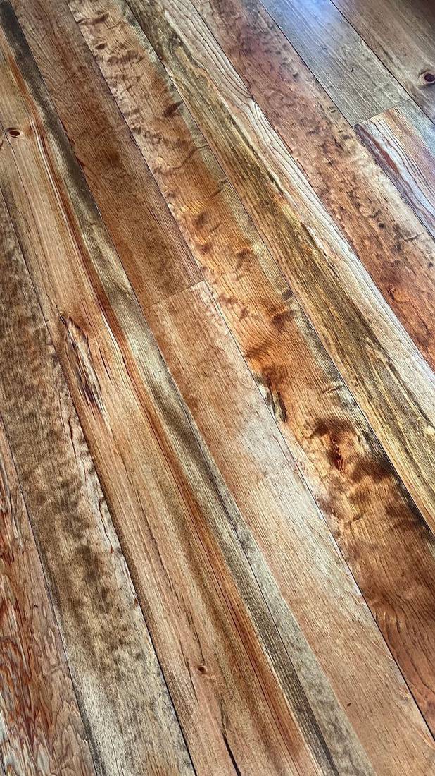 Curly and Character Grade Heart Pine — project photo by The Hardwood Guys