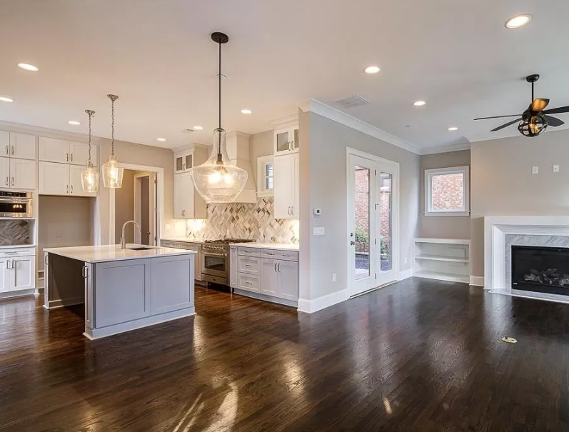 Dark-stained hardwood flooring in a Roswell, GA area home