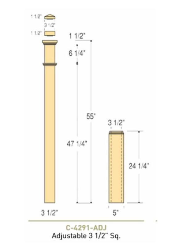 4291 Box Newels Adjustable with Plain Black Balusters