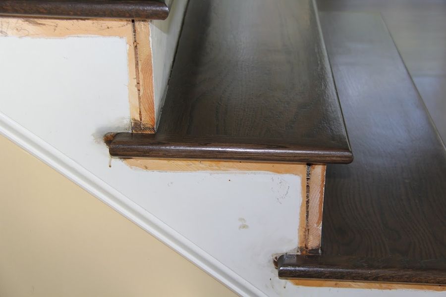 Riser and stringer edges need a painter to fill, sand, prime, and paint after refinishing.