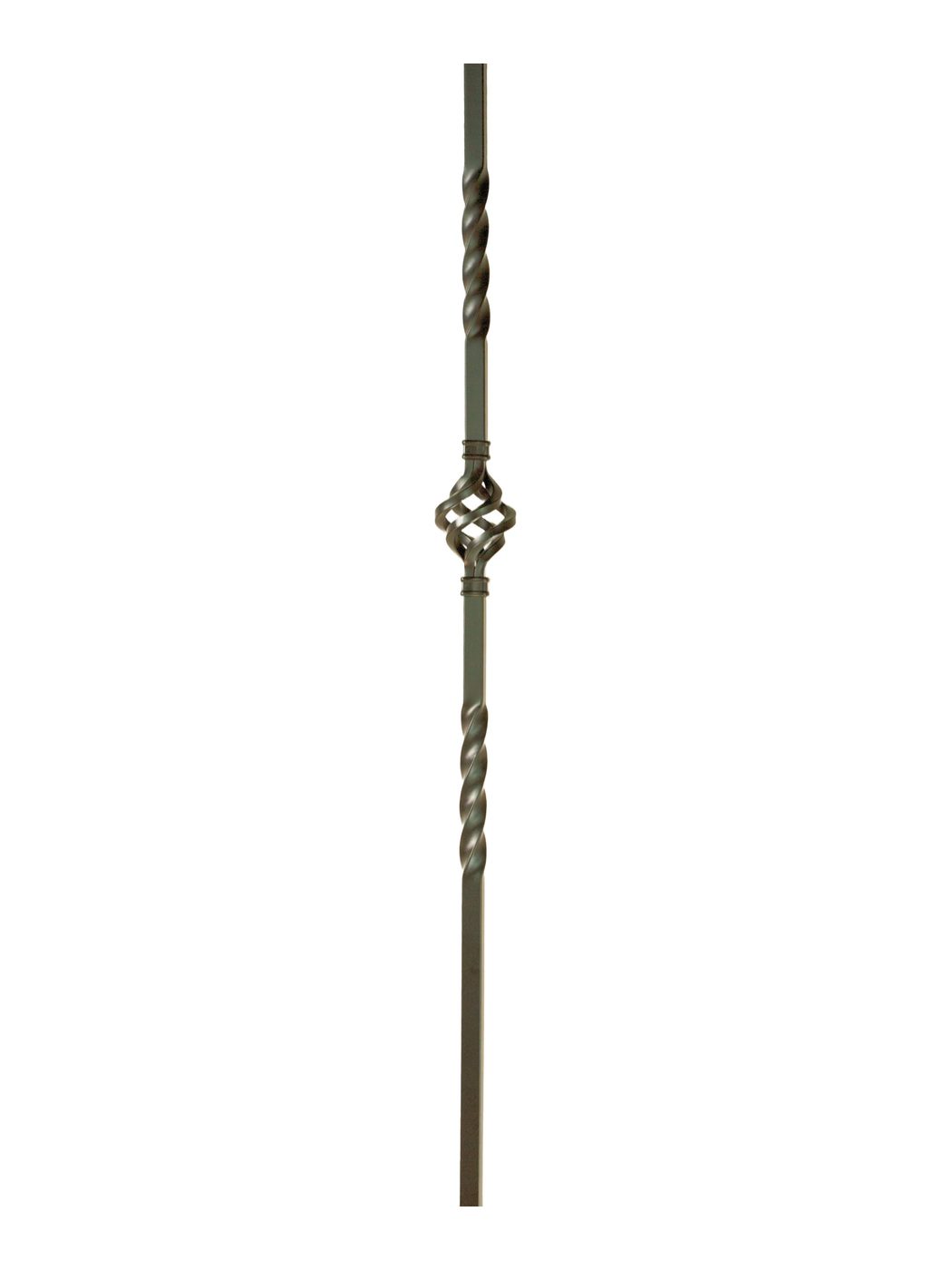 Three satin-black wrought iron balusters with a woven basket detail, mounted on square base plates