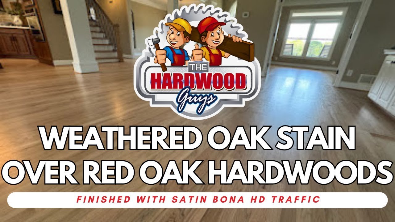 Video: a recent water-damage repair with new red oak laced in and a Weathered Oak stain